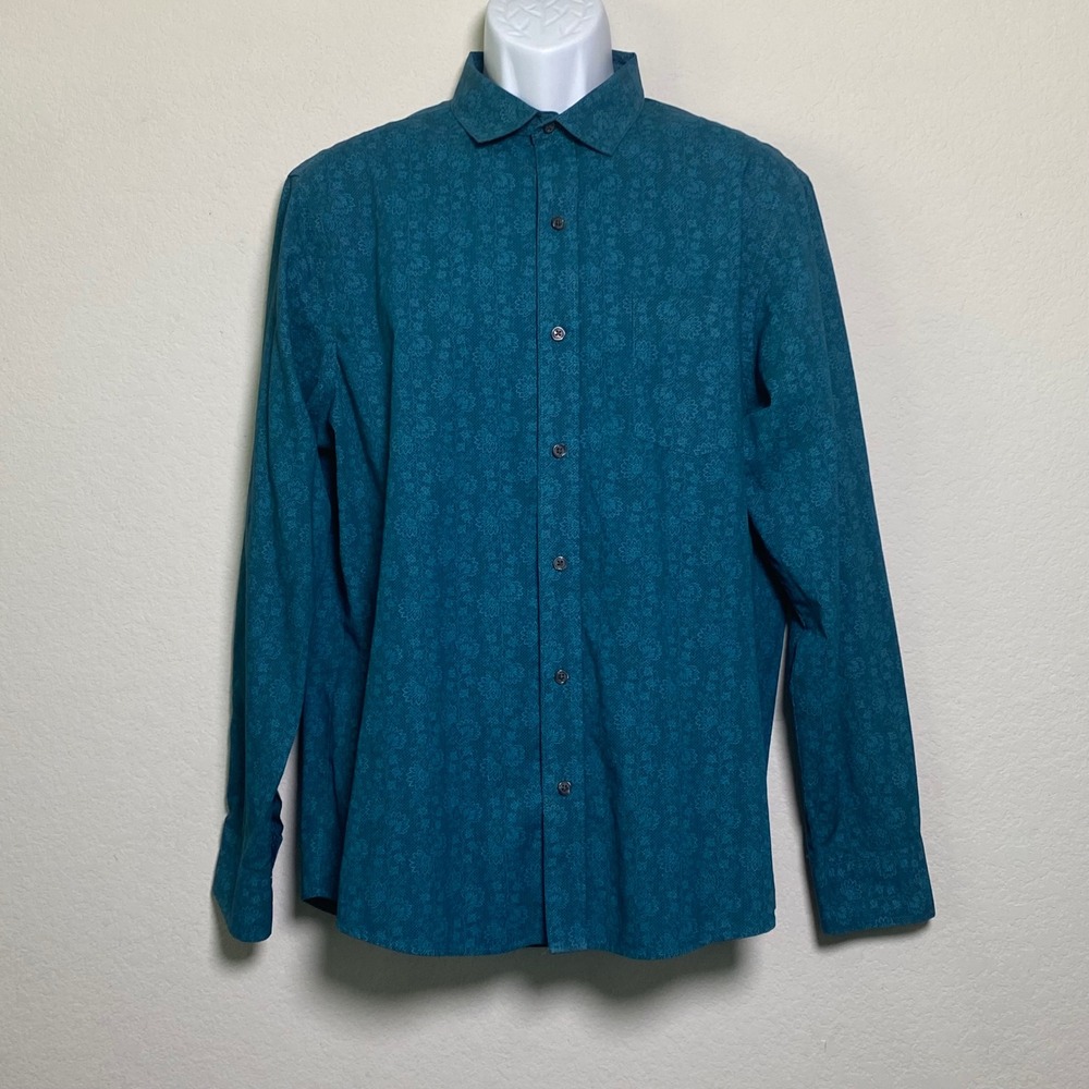 Van Heusen Slim Fit Button Down Shirt Men's Long Sleeve Teal Floral